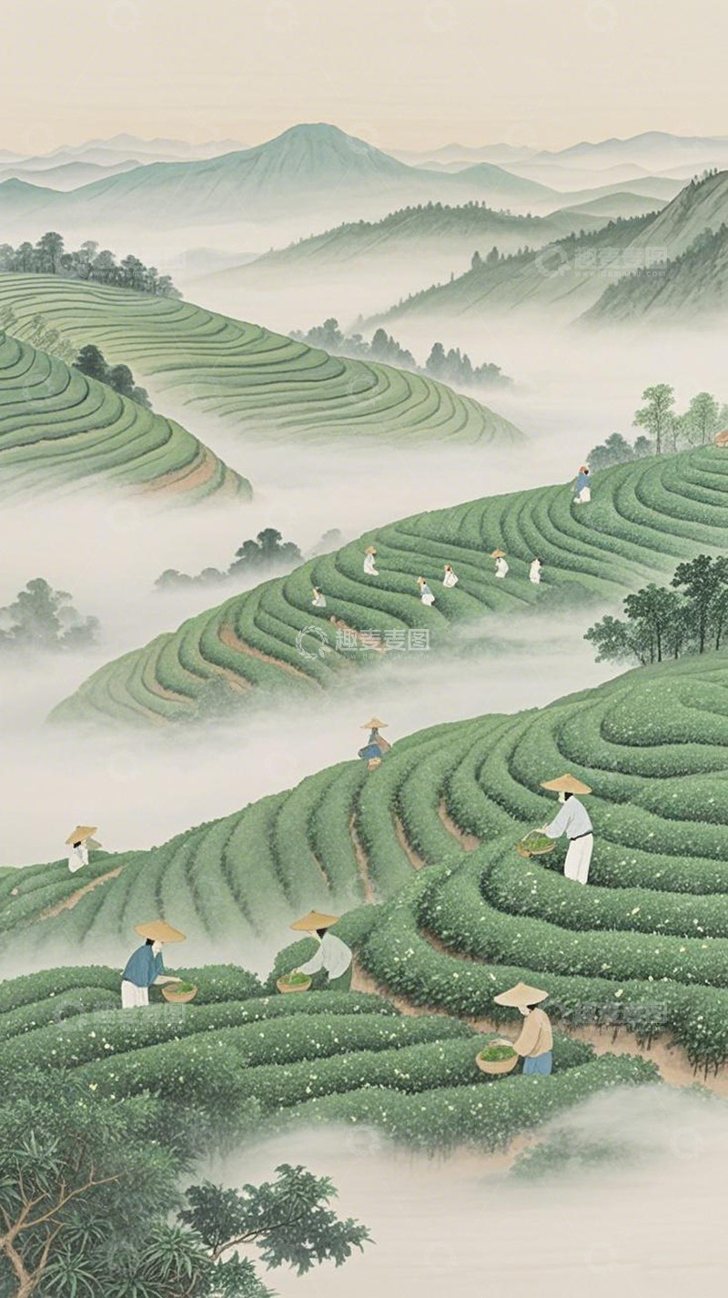 高清大图下载【趣麦麦图】茶园茶山采茶1