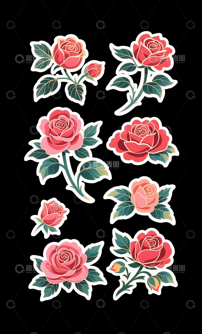 源文件下载【趣麦麦图】玫瑰花贴纸