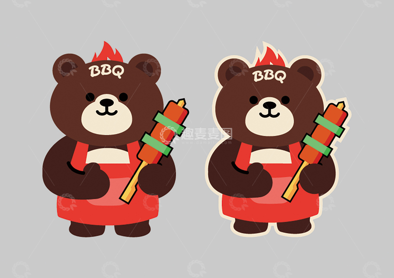 卡通熊大烧烤店标志图标logo
