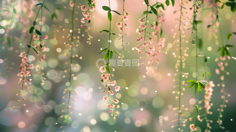 高清大图下载【趣麦麦图】春雨中悬吊着的小花草1