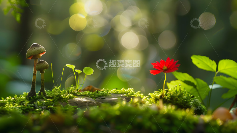 高清大图下载【趣麦麦图】森林湿地上的红花