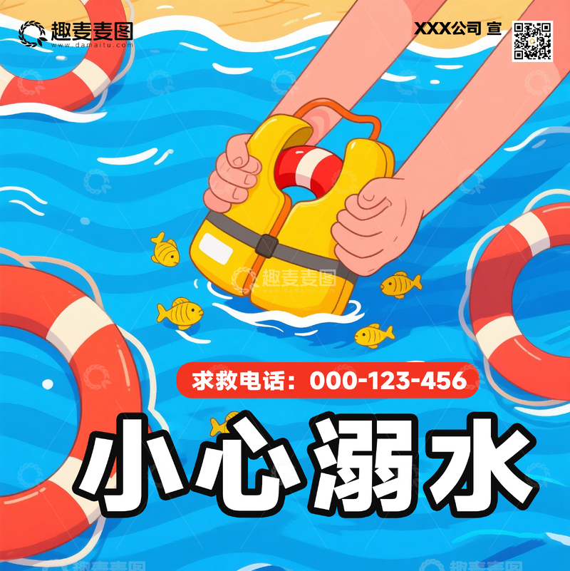 源文件下载【趣麦麦图】小小溺水安全提示1
