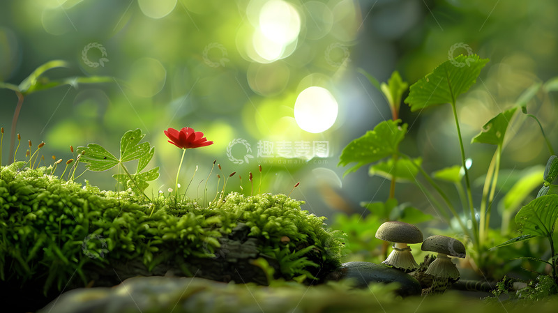 高清大图下载【趣麦麦图】森林湿地上的红花2