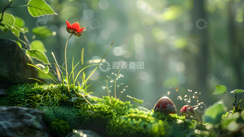 高清大图下载【趣麦麦图】森林湿地上的红花1