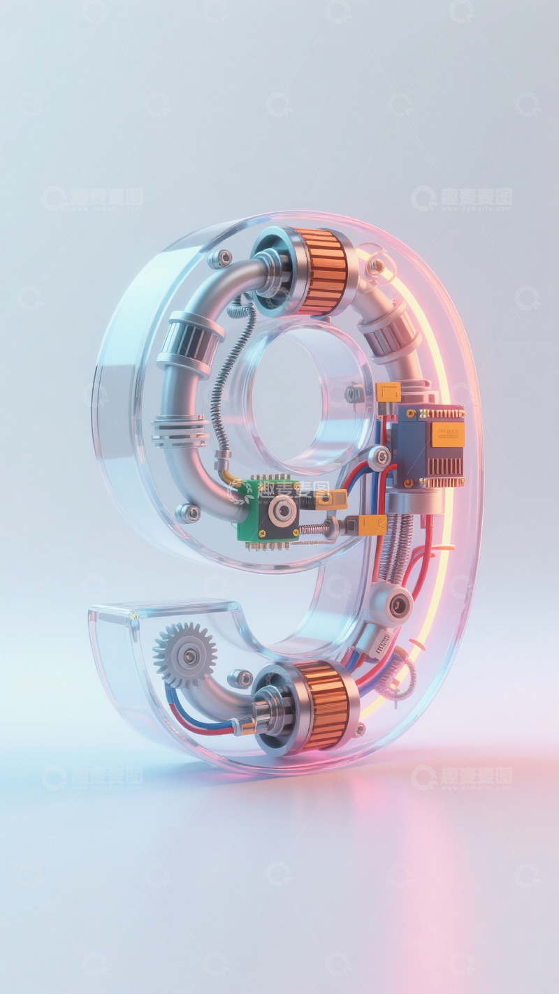 高清大图下载【趣麦麦图】透明机械数字9