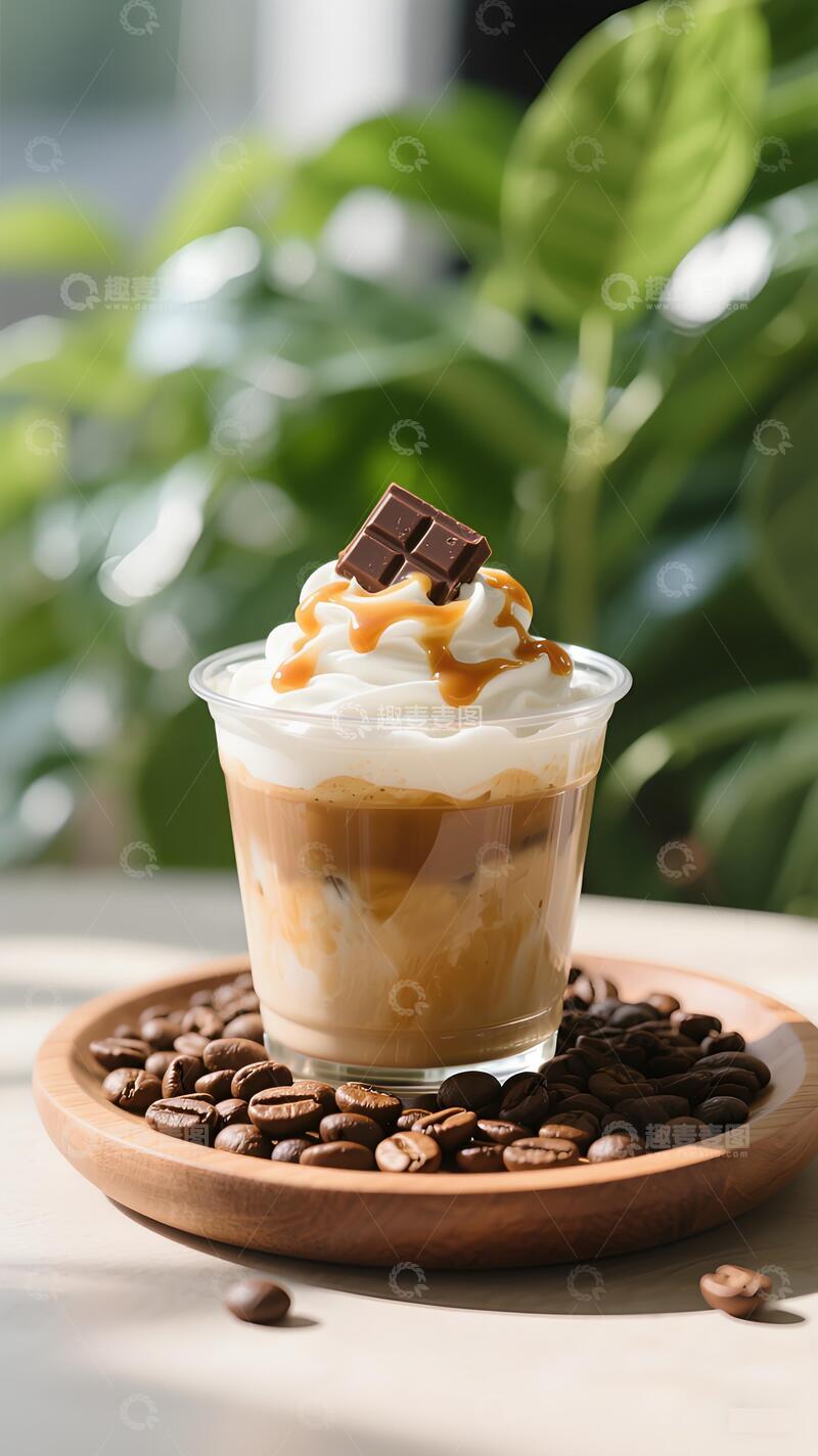高清大图下载【趣麦麦图】奶油顶咖啡饮品高清实拍饮料透明杯装咖啡