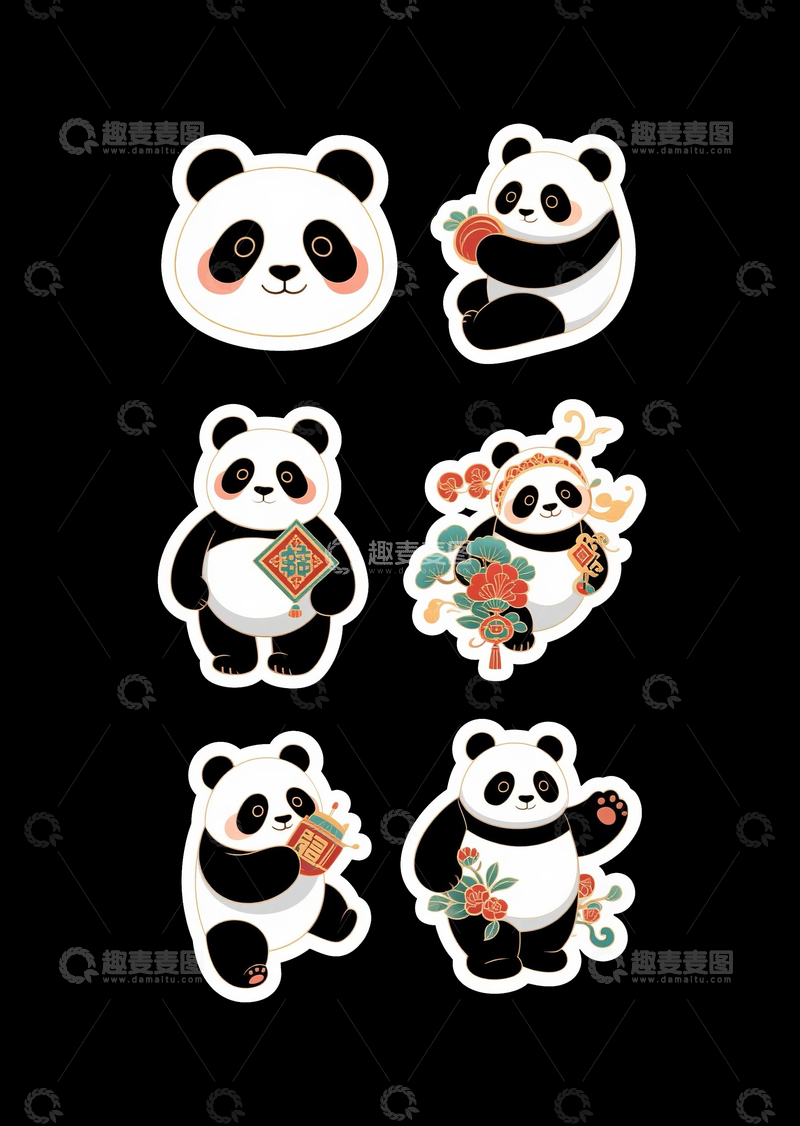 源文件下载【趣麦麦图】熊猫卡通贴纸