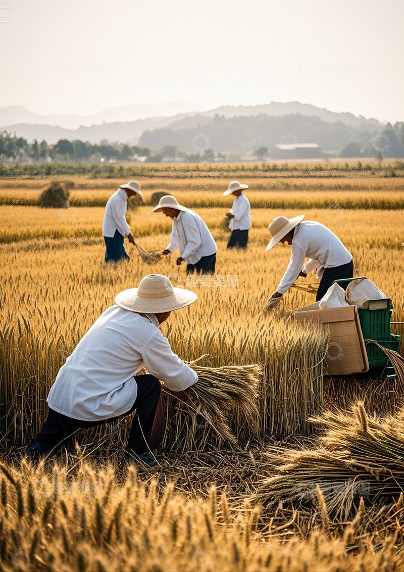 高清大图下载【趣麦麦图】农民收麦子素材