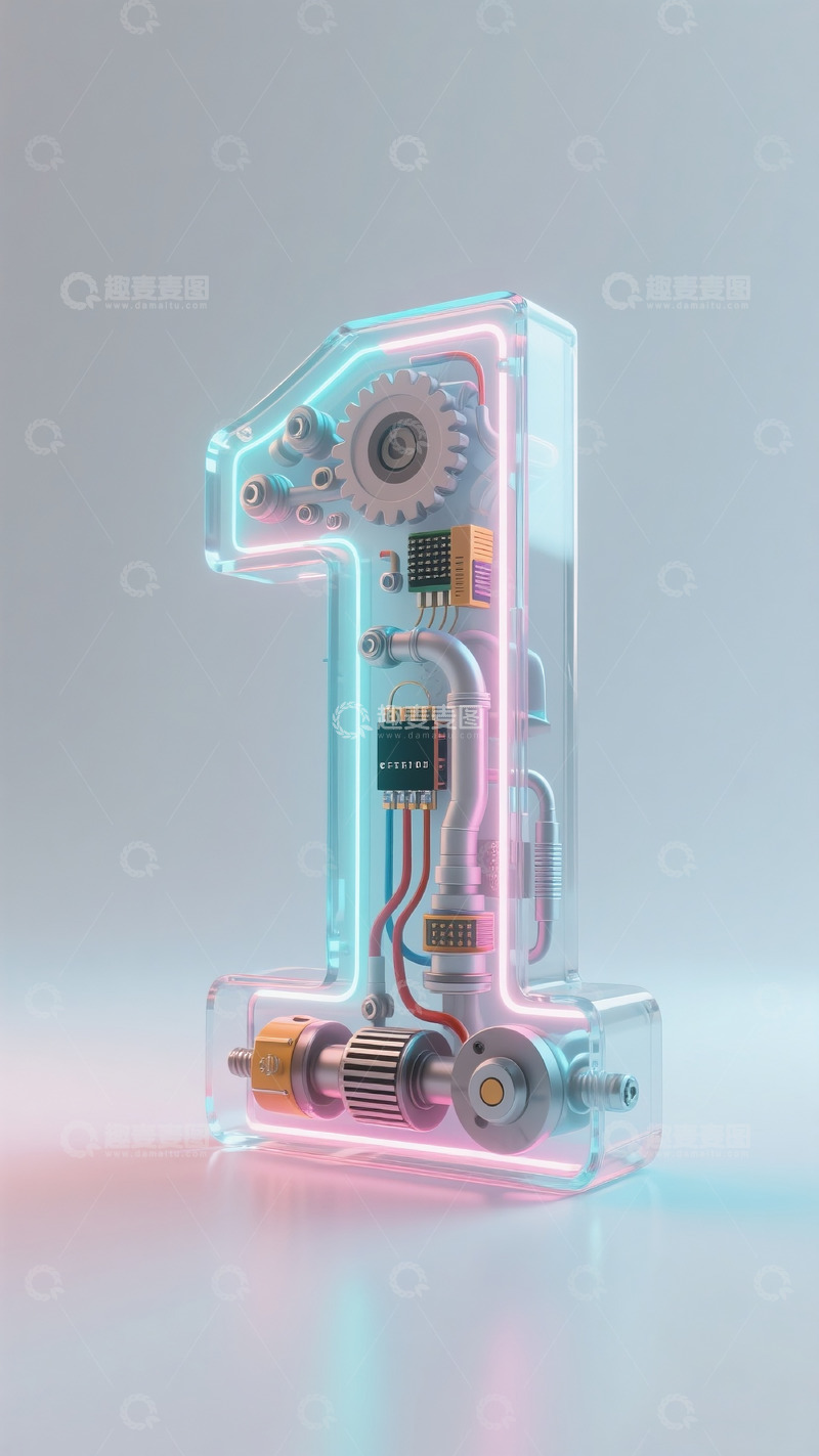高清大图下载【趣麦麦图】透明机械数字1