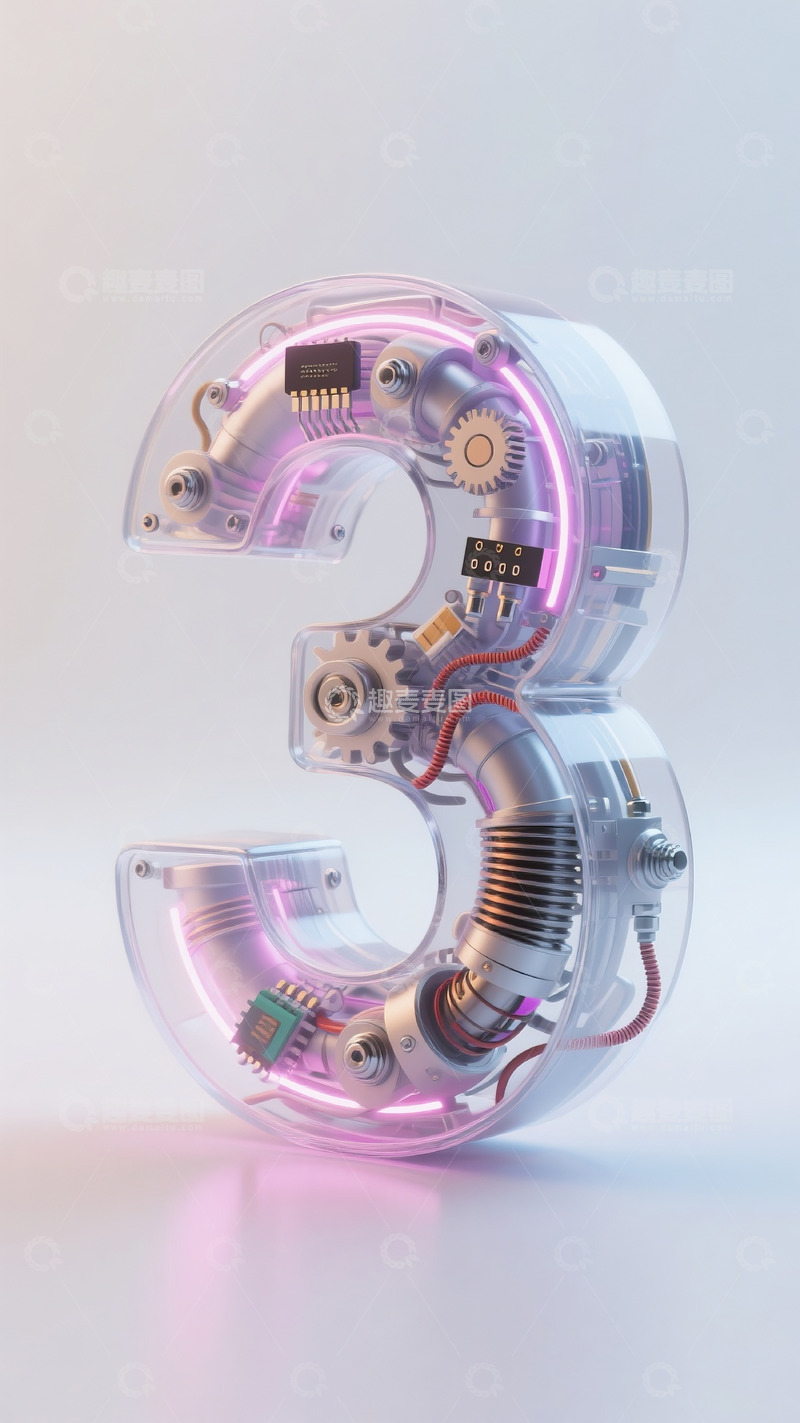 高清大图下载【趣麦麦图】透明机械数字3