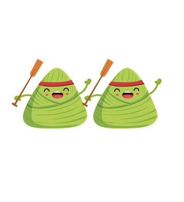 矢量卡通粽子划龙舟