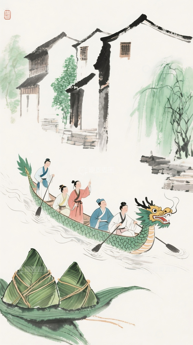 高清大图下载【趣麦麦图】端午中国画9
