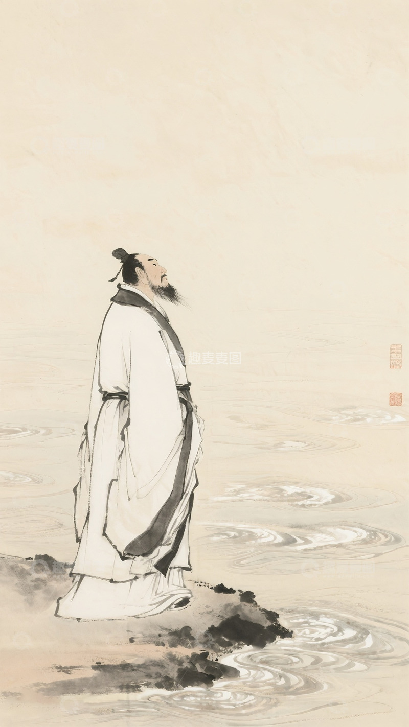 高清大图下载【趣麦麦图】屈原形象中国画1