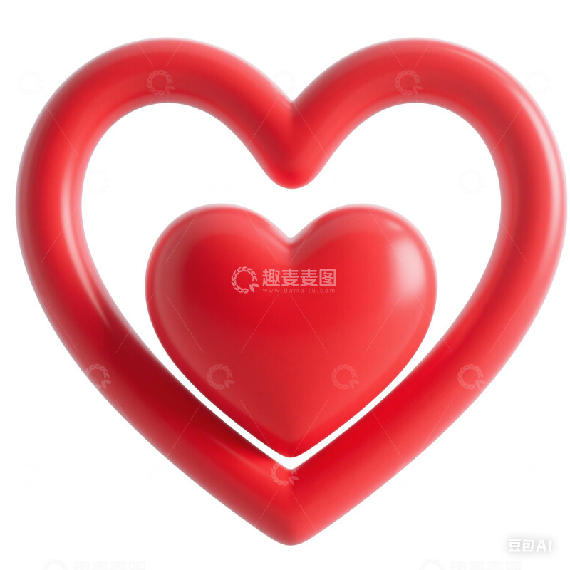 高清大图下载【趣麦麦图】红色情人节卡通立体心形爱心质感