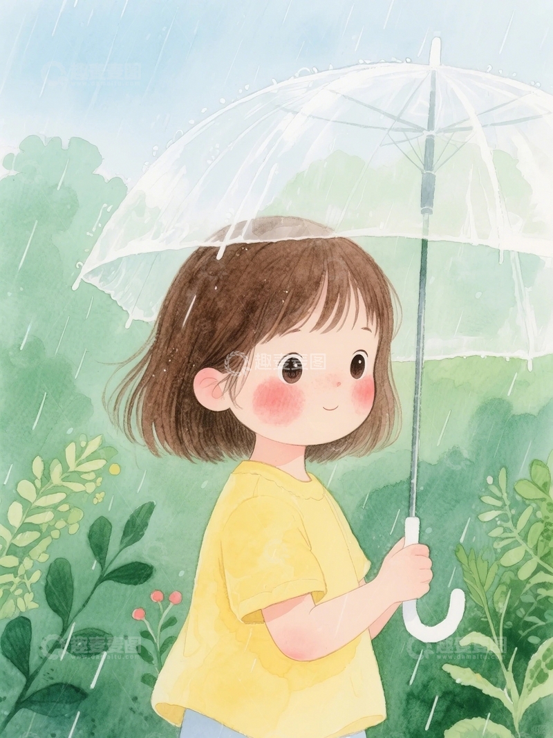 高清大图下载【趣麦麦图】谷雨节气打伞人物3