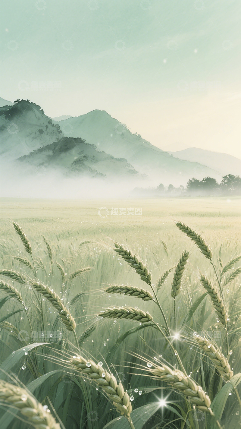 高清大图下载【趣麦麦图】小满晨露麦田背景