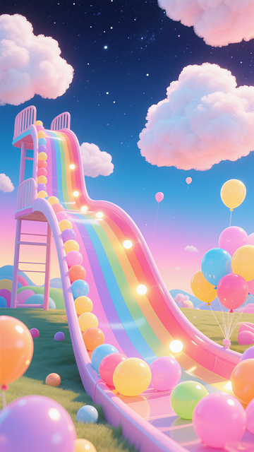 儿童节彩虹滑梯星空背景图