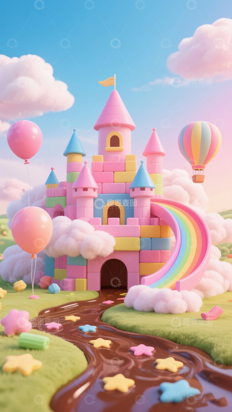 高清大图下载【趣麦麦图】童话积木城堡主题背景