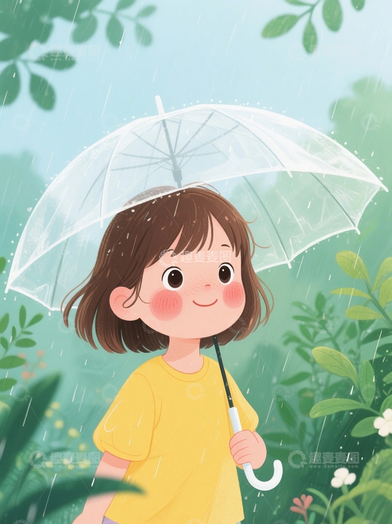 高清大图下载【趣麦麦图】谷雨节气打伞人物
