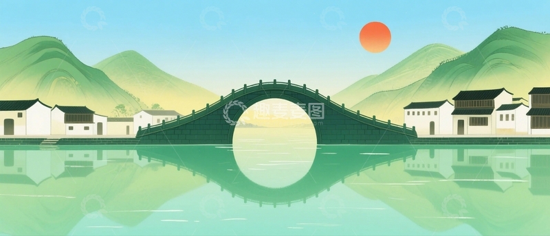 高清大图下载【趣麦麦图】中国风江南山水背景2