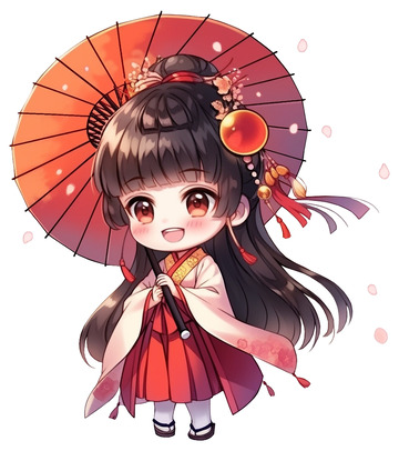 AICG可爱卡通Q版撑伞古风女