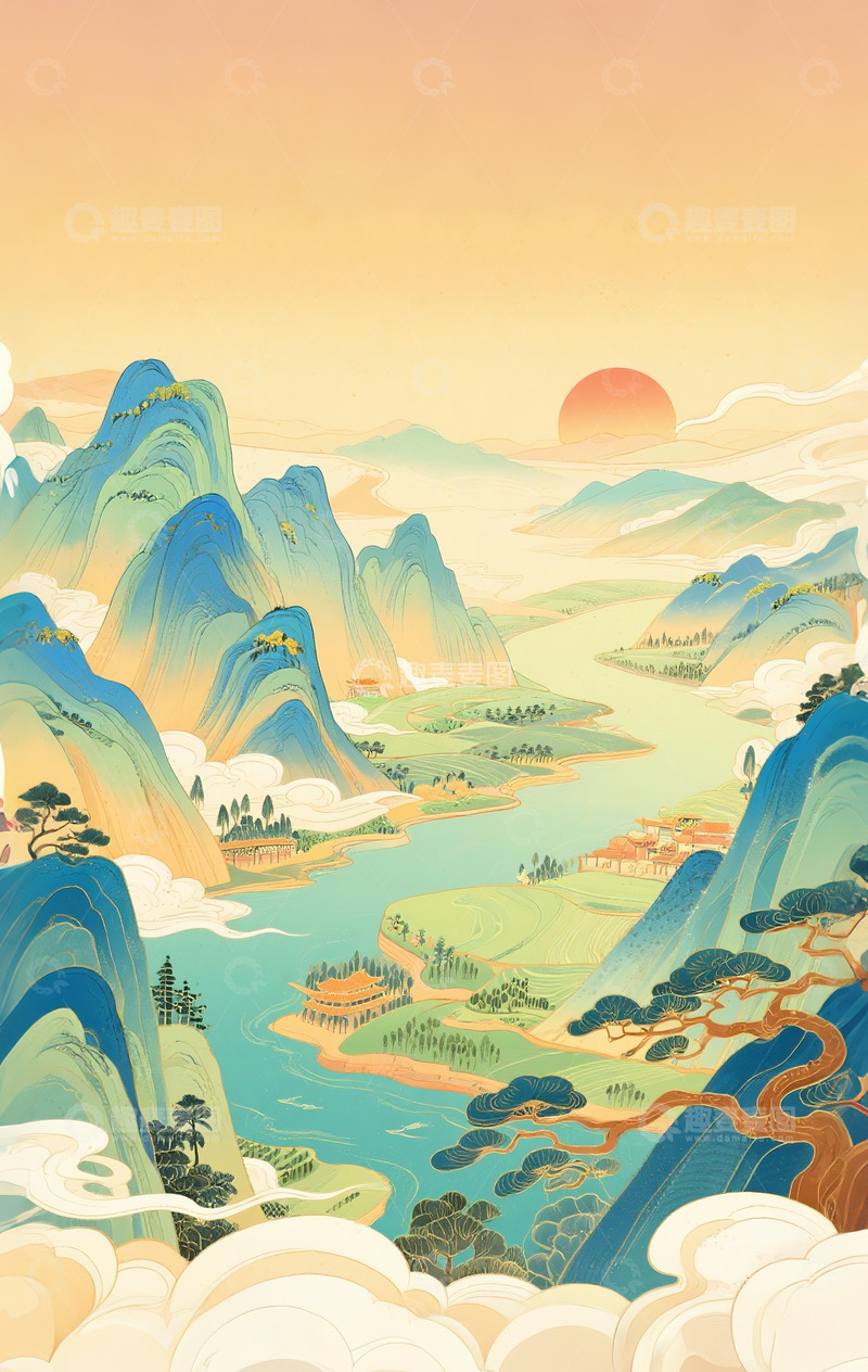 高清大图下载【趣麦麦图】山河插画8