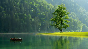 深山绿水树林风景