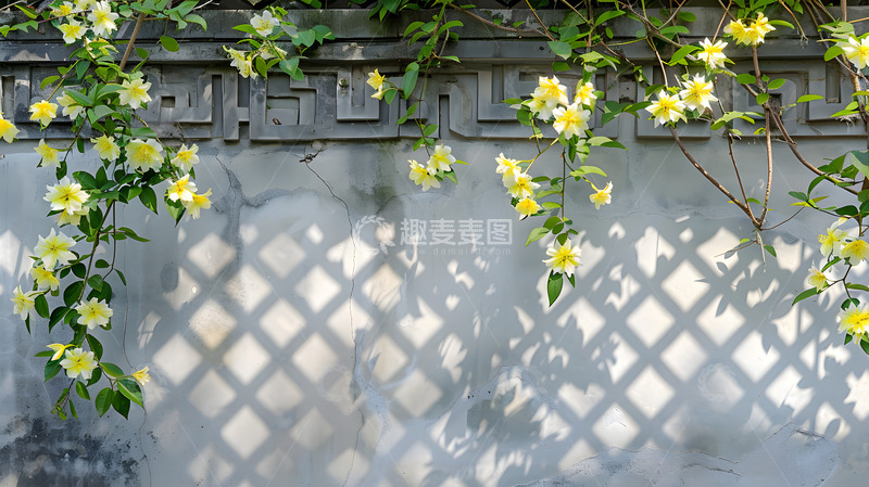 高清大图下载【趣麦麦图】中式庭院与小花枝叶1