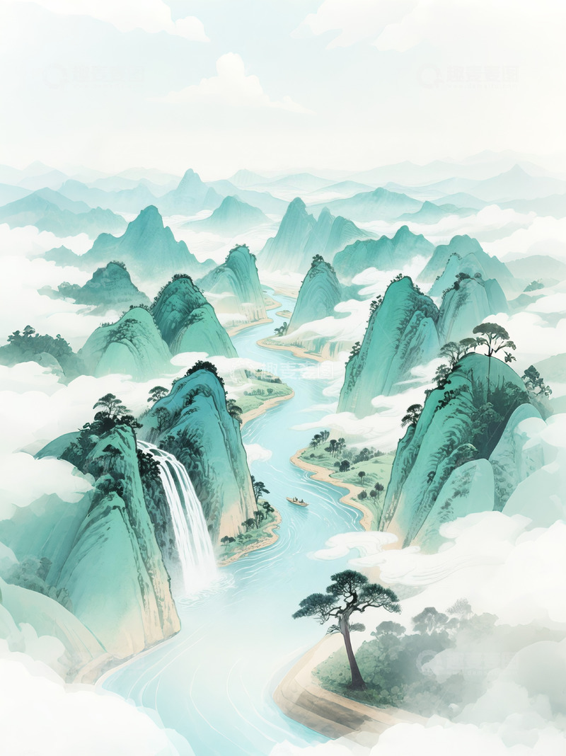高清大图下载【趣麦麦图】山河插画11