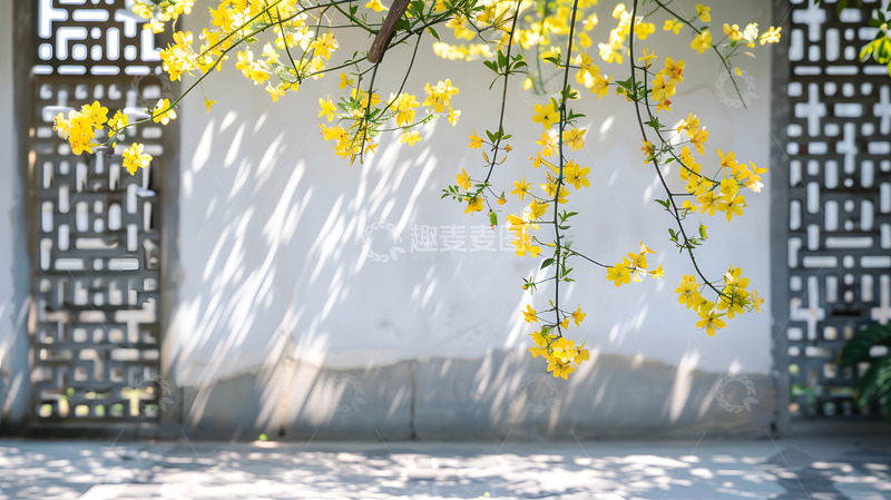 高清大图下载【趣麦麦图】中式庭院与小花枝叶