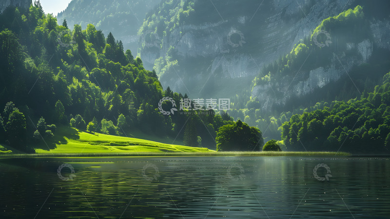 高清大图下载【趣麦麦图】深山绿水树林风景4