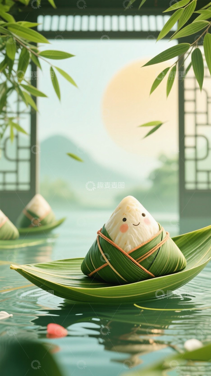 萌趣端午粽子背景图