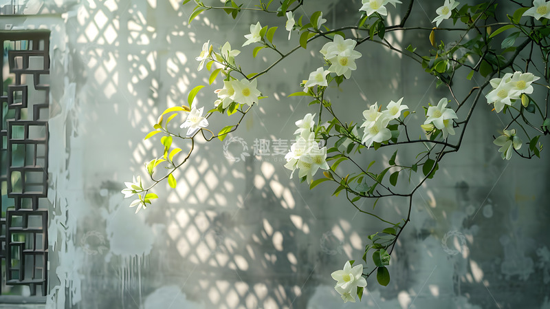 高清大图下载【趣麦麦图】中式庭院与小花枝叶3