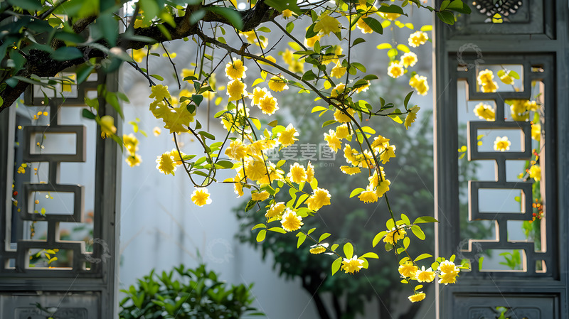 高清大图下载【趣麦麦图】中式庭院与小花枝叶2