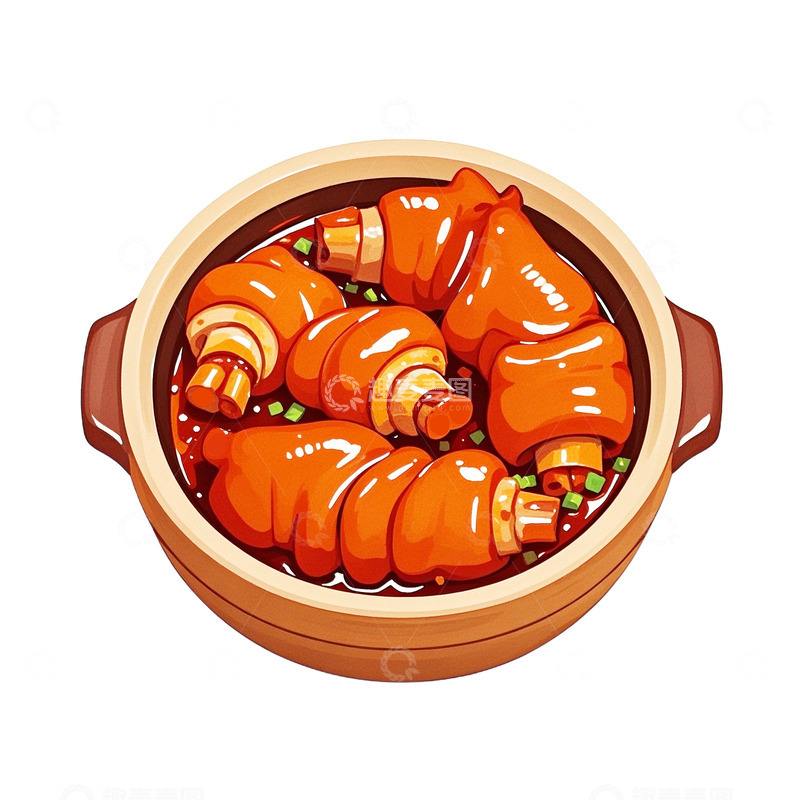 高清大图下载【趣麦麦图】卡通插画砂锅红烧肉免抠元素2