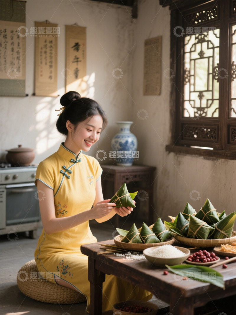 高清大图下载【趣麦麦图】端午节包粽子素材