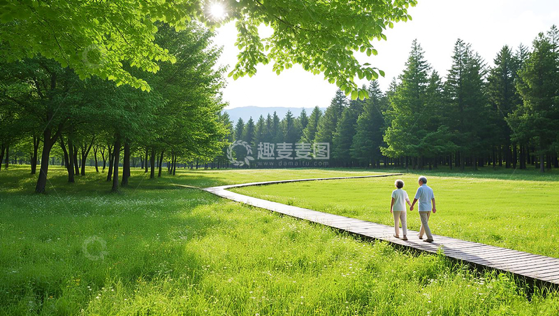 高清大图下载【趣麦麦图】老年夫妇公园散步