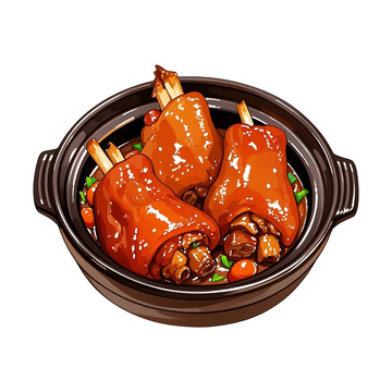 卡通插画砂锅红烧肉免抠元素