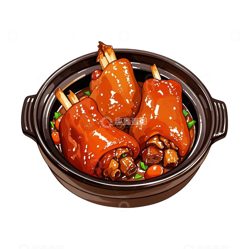 高清大图下载【趣麦麦图】卡通插画砂锅红烧肉免抠元素