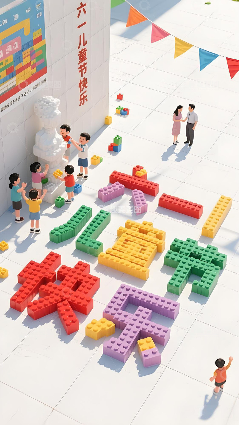 高清大图下载【趣麦麦图】儿童节乐高海报2