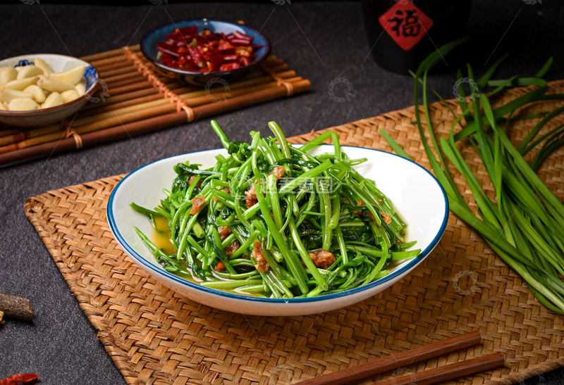 高清大图下载【趣麦麦图】油渣空心菜 