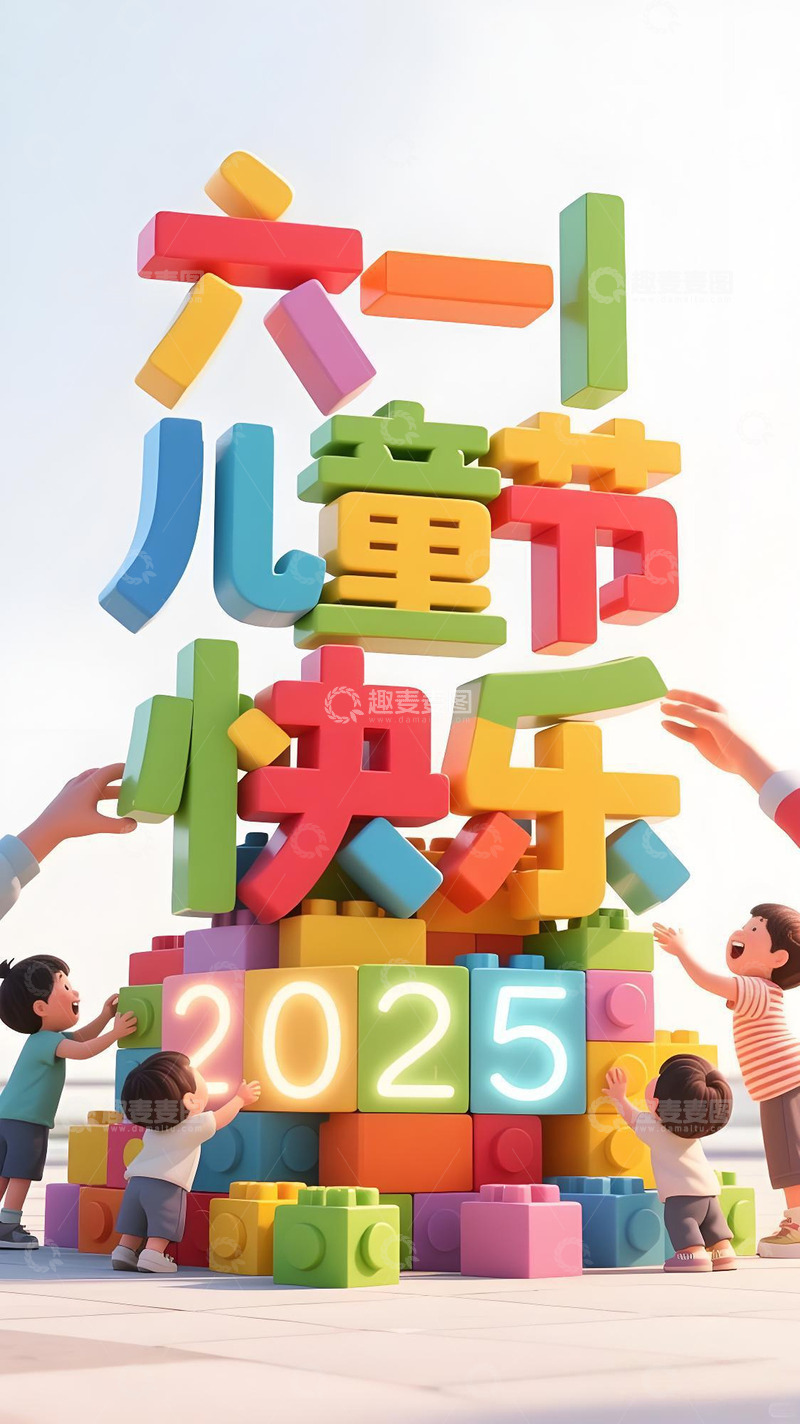 高清大图下载【趣麦麦图】儿童节乐高海报