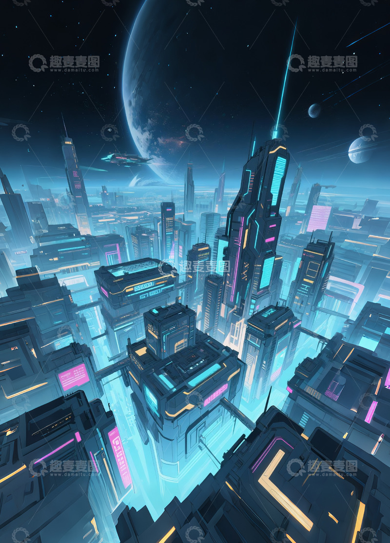 高清大图下载【趣麦麦图】未来概念城市插画1
