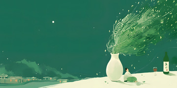 绿色柳树意境写意人物场景插画3