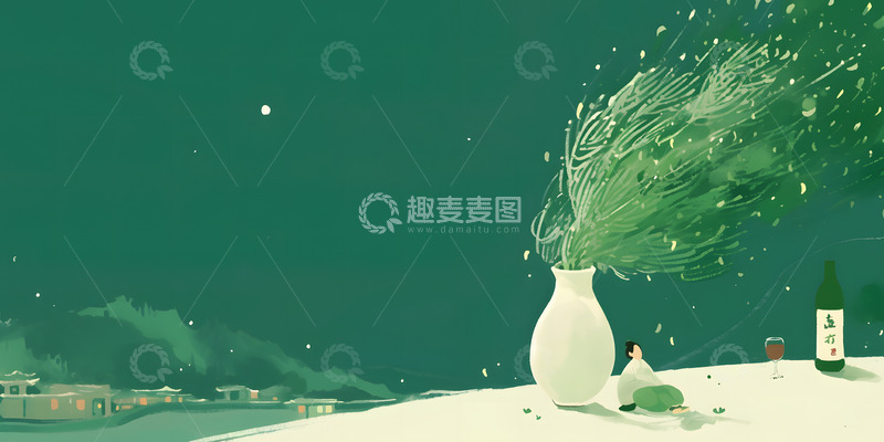高清大图下载【趣麦麦图】绿色柳树意境写意人物场景插画3