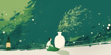 绿色柳树意境写意人物场景插画2