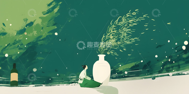 高清大图下载【趣麦麦图】绿色柳树意境写意人物场景插画2