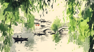 徽派建筑意境中国风手绘插画4