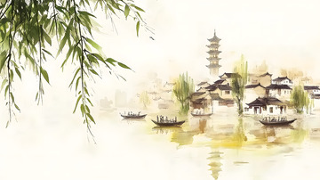 徽派建筑意境中国风手绘插画7