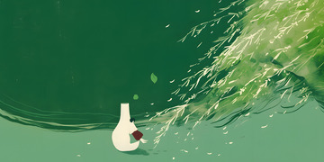 绿色柳树意境写意人物场景插画